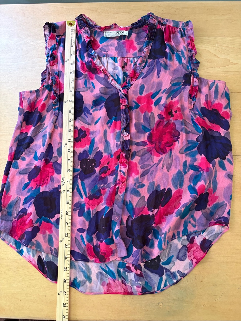 Go Silk Washable Floral Ruffle Snap Front Lightweight Sleeveless Tank Top - Picture 9 of 12